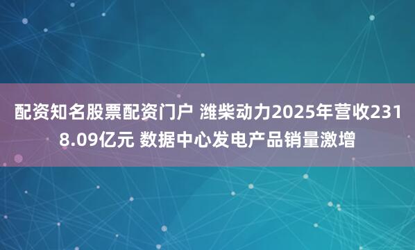 配资知名股票配资门户 潍柴动力2025年营收2318.09亿元 数据中心发电产品销量激增
